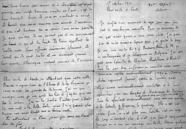Letter Written by a French Soldier to his Family, 1st October 1914 (pen & ink on paper)
