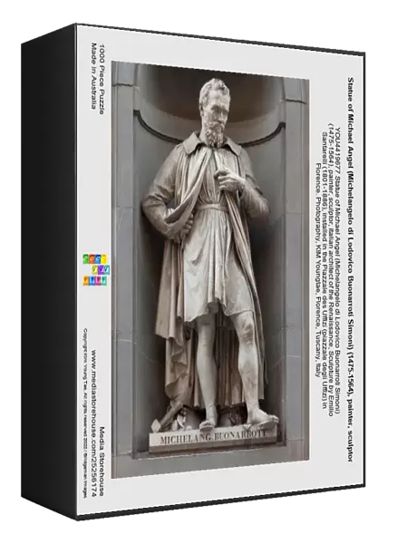 Statue of Michael Angel (Michelangelo di Lodovico Buonarroti Simoni) (1475-1564), painter, sculptor, Italian architect of the Renaissance, Sculpture by Emilio Santarelli (1801-1886)