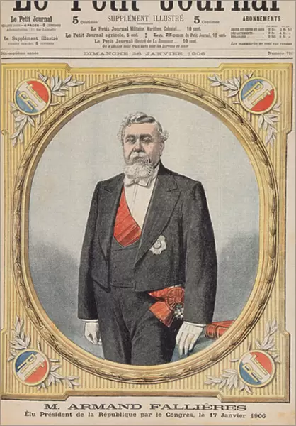 Armand Fallieres (1841-1931) elected President of the Republic (1906-13) by Congress, on 17th January 1906, illustration from Le Petit Journal, 28th January 1906 (coloured engraving)