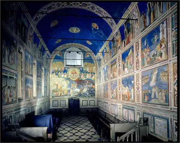 View of the chapel looking towards The Last Judgement by Giotto di Bondone, Scrovegni (Arena) Chapel, Padua, Italy (photo)