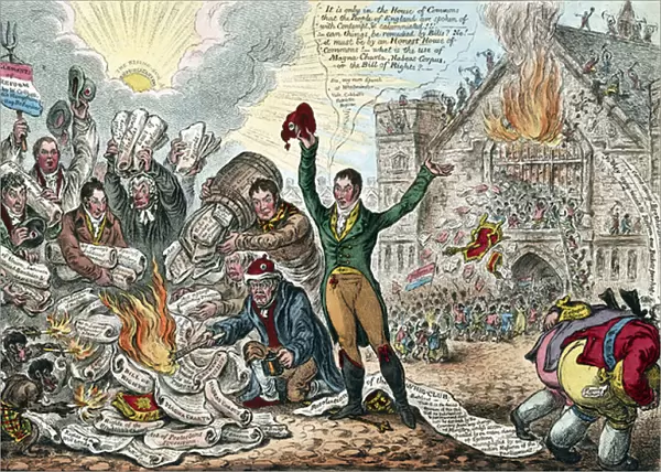 True reform of Parliament, patriots lighting a revolutionary-bonfire in new Palace Yard by James Gillray