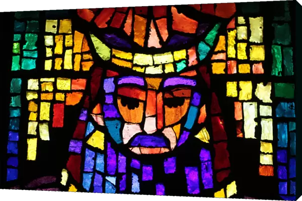 Notre-Dame des Alpes church. King David stained glass by Alexandre Cingria. Le Fayet France