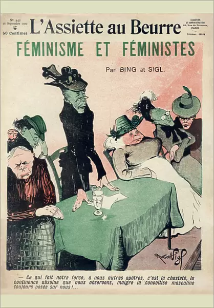 Feminist Cartoon, Cover of French Satirical Magazine L Assiette au Beurre, 18th September 1909 (colour litho)