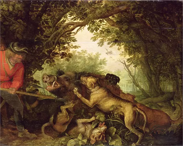 Boar Hunt, 1611 (oil on panel)
