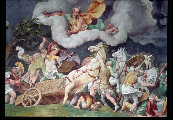 Achilles dragging the body of Hector round on his chariot, detail from the ceiling of the Sala di Troia, c. 1538 (fresco)