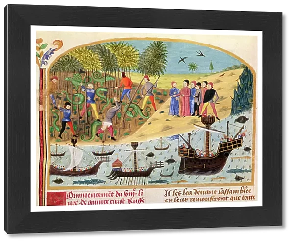 Ms 1335 f. 180 The Flotilla of Alexander the Great, from Vie d Alexandre le Grand (vellum)