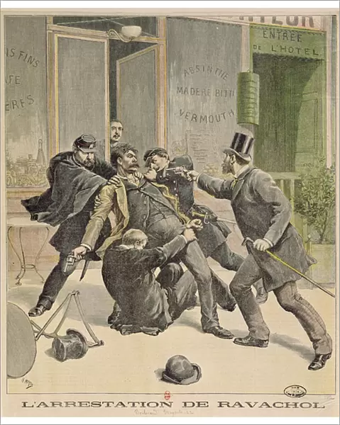 The Arrest of Ravachol, front cover of Le Petit Journal, 16th April 1892 (colour litho)