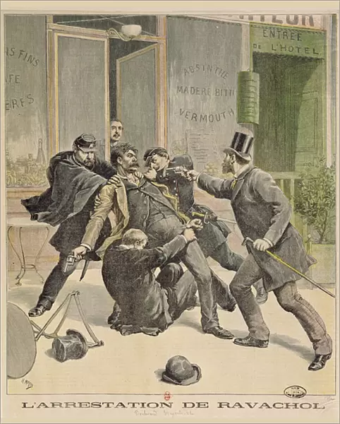 The Arrest of Ravachol, front cover of Le Petit Journal, 16th April 1892 (colour litho)