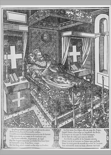 Henri IV (1553-1610) on his deathbed, 1610 (engraving) (b  /  w photo)