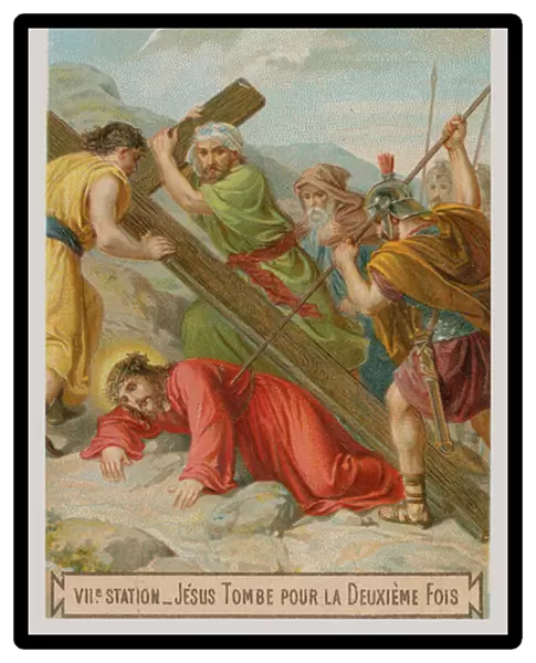Jesus falls for the second time. The seventh Station of the Cross (chromolitho)