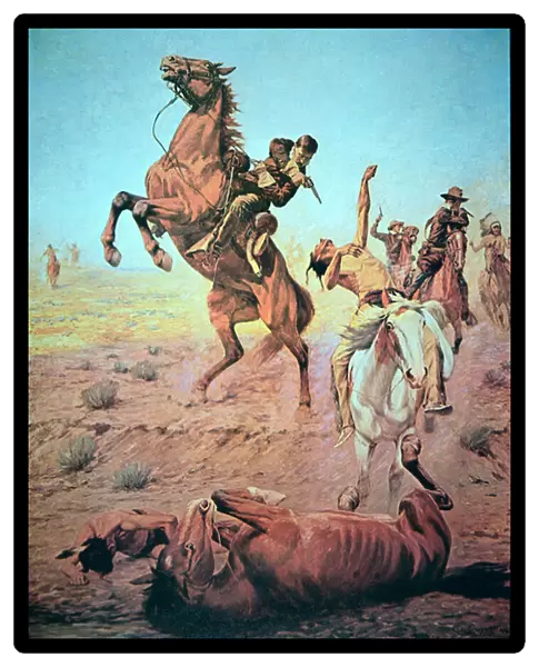 Fight for the Water Hole (colour litho)