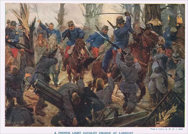 The French Light Cavalry charge at Lassigny (colour litho)
