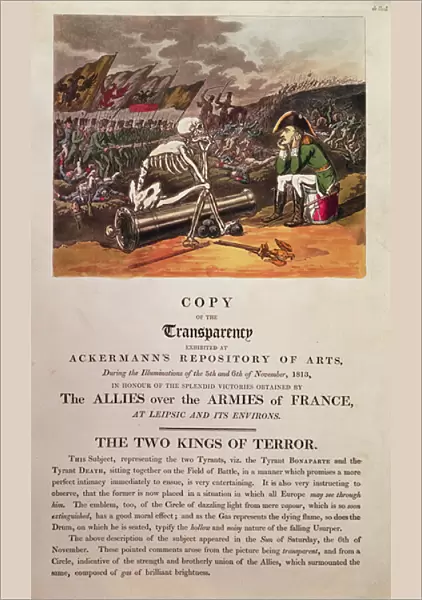 Napoleon and Death sitting together on the battlefield at Leipzig (colour litho) (see also 266072)