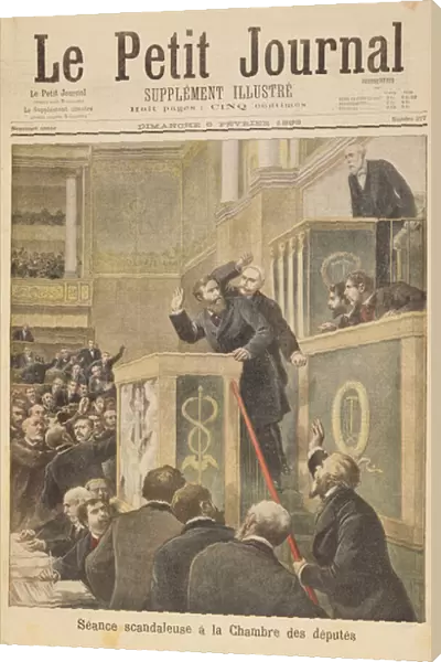 Title page depicting the scandalous meeting of the House of Deputies: Jean Jaures attacked by Bernis during a debate on the Dreyfus Affair, illustration from the illustrated supplement of Le Petit Journal, 6th February, 1898 (colour litho)