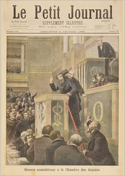 Title page depicting the scandalous meeting of the House of Deputies: Jean Jaures attacked by Bernis during a debate on the Dreyfus Affair, illustration from the illustrated supplement of Le Petit Journal, 6th February, 1898 (colour litho)