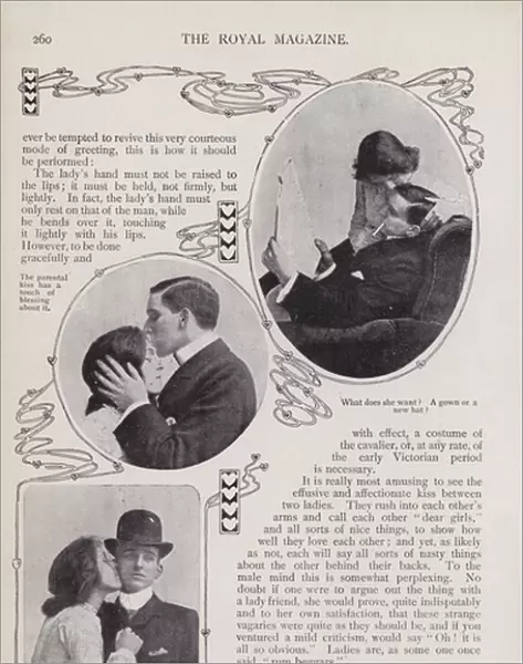 Page of an article on Kisses and Kissers from The Royal Magazine, 1902 (b  /  w photo)