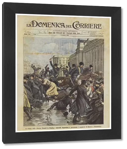 While awaiting liberal reforms in Russia, the Cossacks disperse and persecute the dreamers of freedom in Petersburg (Colour Litho)