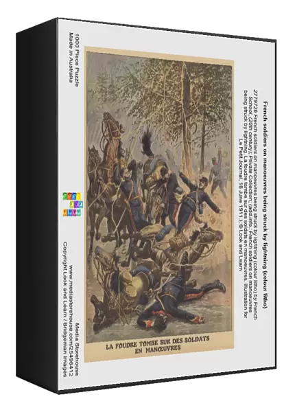 French soldiers on manoeuvres being struck by lightning (colour litho)