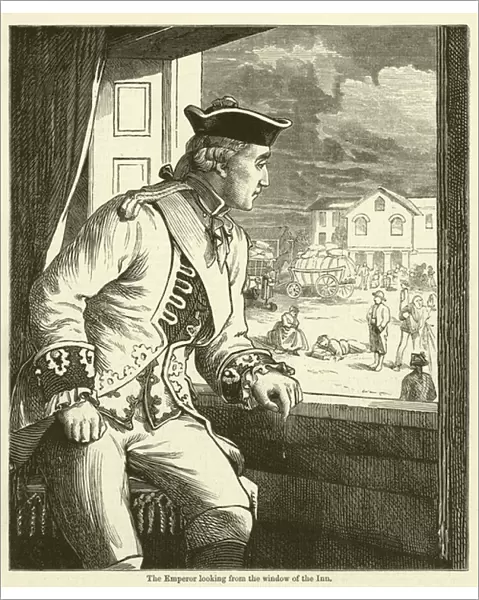 The Emperor looking from the window of the Inn (engraving)