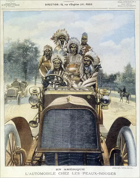 The automobile in the red skin - in 'Le Peute Parisien', circa 1905