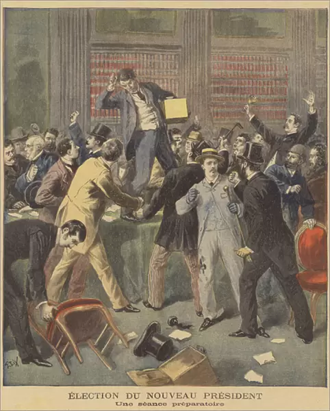 Unruly scenes as French parliamentarians discuss the election of a new president (colour litho)