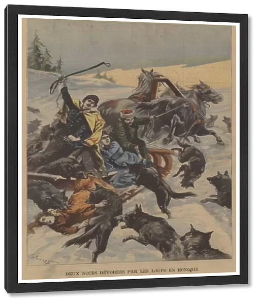 A wedding party devoured by wolves in Hungary (colour litho)