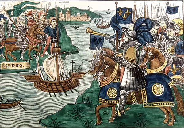 King Louis IX (1214-70) and the Crusaders arriving at Carthage in 1270 (vellum)