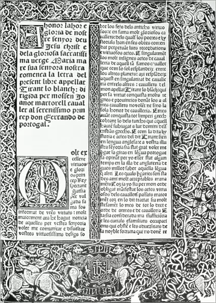 Tirant Lo Blanc, facsimile of a dedicatory page from a book by Joanot Martorell (1413-c. 1468) 1490 (vellum)