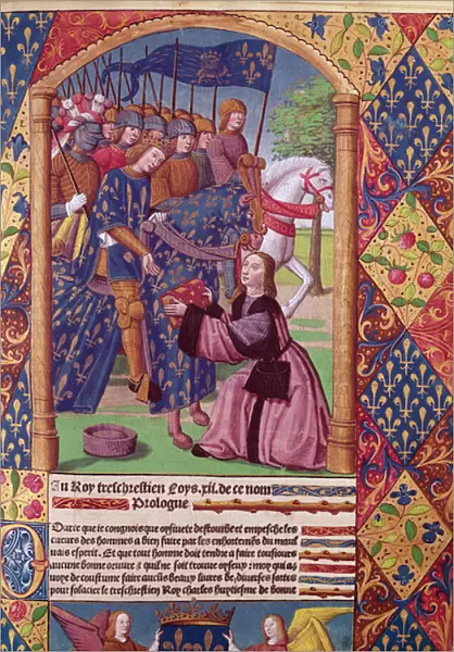 The author presents the book Ogier le Danois to King Louis XII of France, miniature from Ogier le Danois, 1498 (hand-coloured print)
