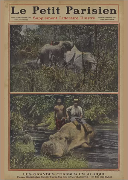 Big game hunting in Africa (colour litho)