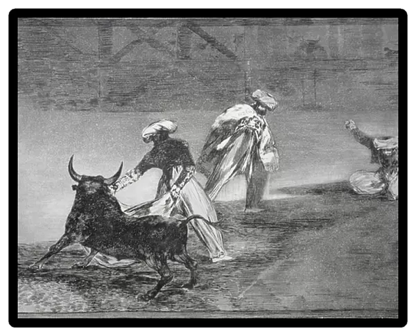 They (the Moors) play another bull with the cape in an enclosure, plate 4 of The Art of Bullfighting, pub. 1816 (etching)