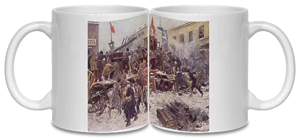 At the Barricades in 1905, 1920s (colour litho)