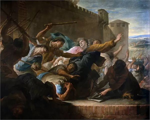 Expulsion of the Huguenots from Toulouse on May 17, 1562. painting by Antoine Rivalz (1667 - 1735). Oil on canvas. Dim: 2, 70 X 2, 76m. Toulouse, Musee Des Augustins