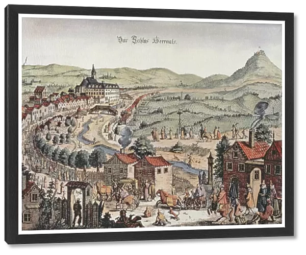 View of the north of Vienna with the Schlos Hernals and the Kahlenberg hills in the background (engraving)