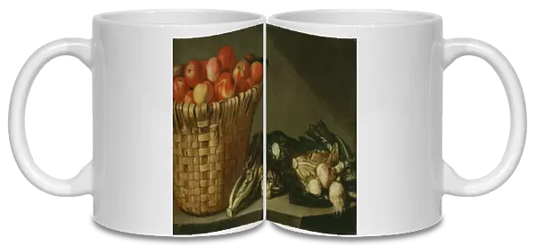 Fruit basket, cabbage, chard and onions (oil on canvas)
