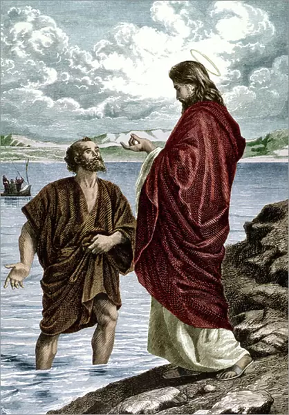 Jesus Christ with Simon (colour engraving)