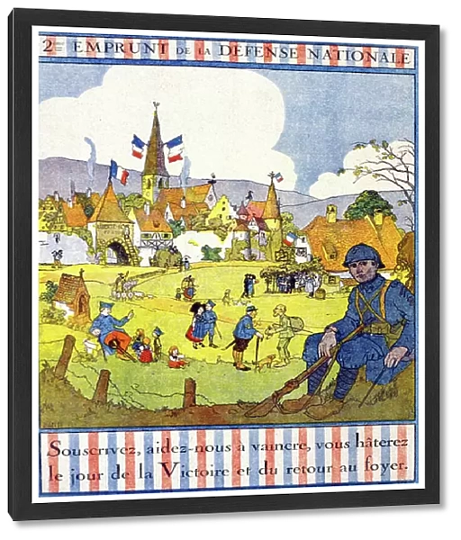 Second National Defence loan: 'Subscribe, help us defeat, you will hasten the day of victory and return home'- poster by Hansi (1873 -1951), 1916