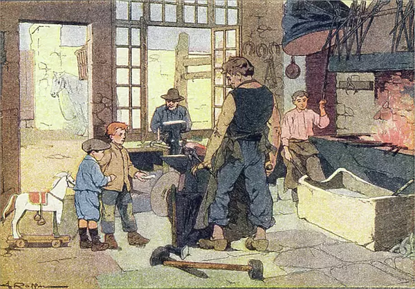 The blacksmith, in Imagier de l'enfance, c. 1900 (engraving)