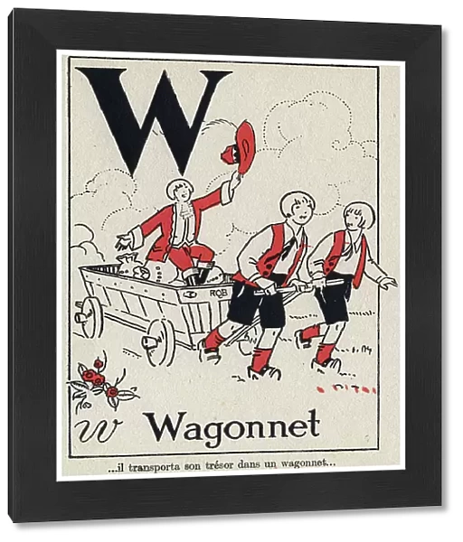 Letter W: 'Wagonnet', in L'ABC du Pepetit Poucet, 1928 (engraving)