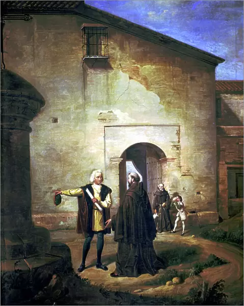 Arrival of Columbus and his son Diego in the era monastery of La Rabida in 1485 (oil on canvas)