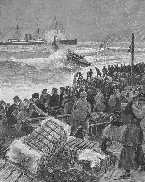 Shipwreck of the ship Eider, the lifeboats in action, Historic, digital reproduction of an original from the 19th century