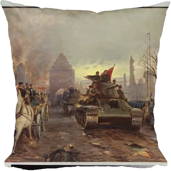 Victoire. Berlin. (Episode de la seconde guerre mondiale, 1939-1945, les chars de l'Armee Rouge defilent dans les rues de la capitale allemande apres la capitulation)