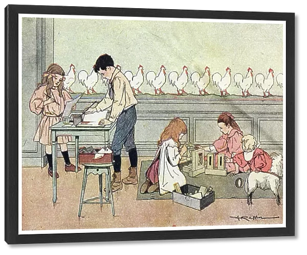 Games inside the house on a rainy day, in Imagier de l'enfance, c. 1900 (engraving)