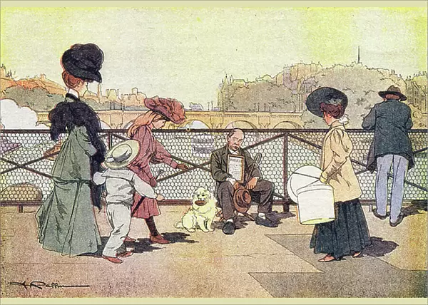 The blind beggar on the bridge of the arts in Paris, in Imagier de l'enfance, c. 1900 (engraving)