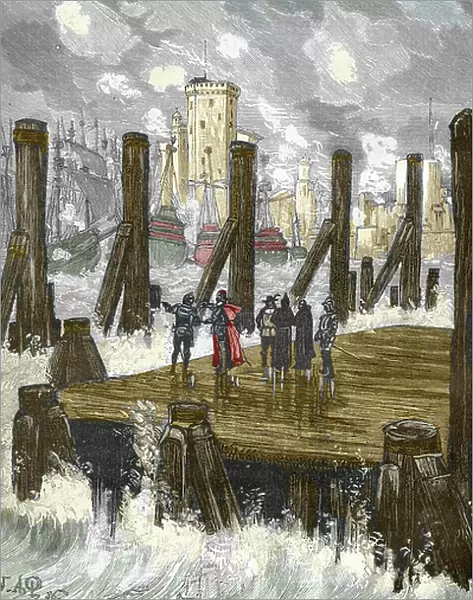 Siege de la Rochelle (1627-1628): ' The Cardinal of Richelieu (1585-1642) on the dam of La Rochelle, during the siege of the city, place d'armes des Protestants in October 1628'"