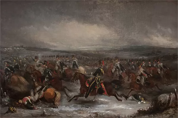 Charging French Cavalry At Waterloo, 19th Century (Oil on canvas)