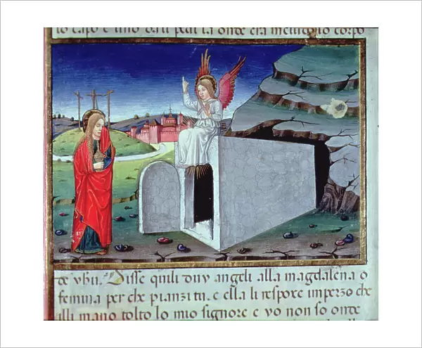 Fol. 127r Mary brings an ointment to the tomb to annoint the body of Christ (vellum)