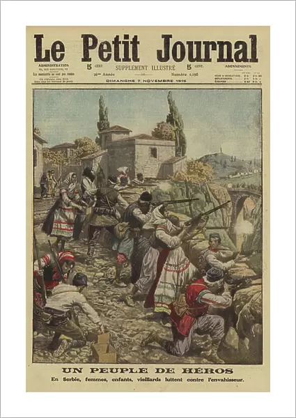 Heroic resistance of the Serbian people. World War I, 1915 (colour litho)