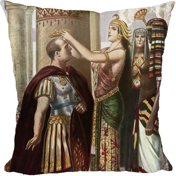 Queen of Egypt Cleopatra VII Thea Philopator (69-30 BC) hands over to Jules Cesar (100-44 BC) the throne of Egypt around 47 BC by placing a crown on her head"