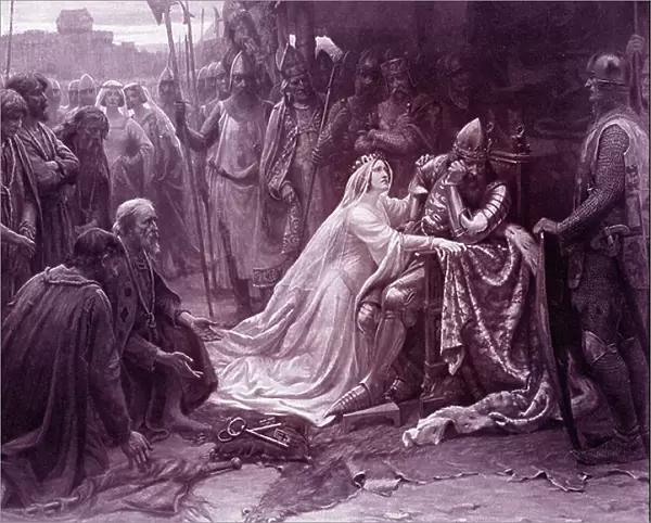 Queen Philippa interceding for the Burghers of Calais in 1347 (print)
